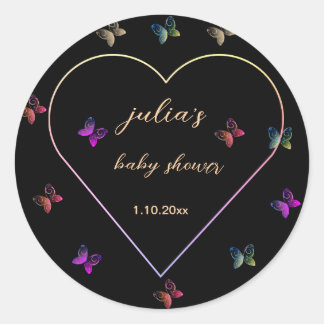 Pink Heart Butterfly girl baby shower  Classic Round Sticker