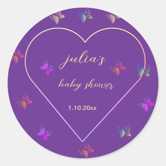 Pink Heart Butterfly girl baby shower  Classic Round Sticker (Front)