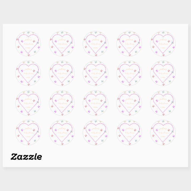Pink Heart Butterfly girl baby shower  Classic Round Sticker (Sheet)