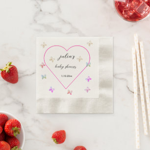 Pink Heart Butterfly girl baby shower Napkin