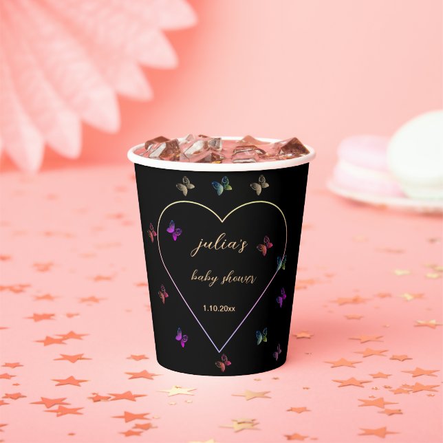 Pink Heart Butterfly girl baby shower  Paper Cups (Insitu)