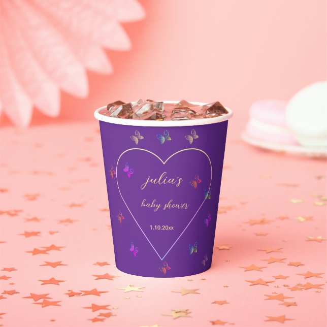 Pink Heart Butterfly girl baby shower  Paper Cups (Insitu)