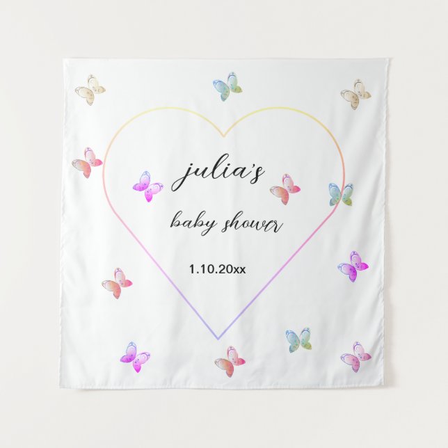 Pink Heart Butterfly girl baby shower  Tapestry (Front)
