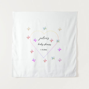 Pink Heart Butterfly girl baby shower Tapestry