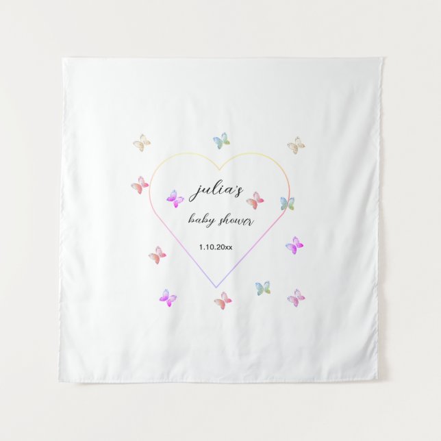 Pink Heart Butterfly girl baby shower  Tapestry (Front)