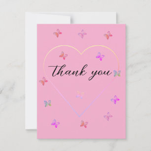 Pink Heart Butterfly girl baby shower  Thank You Card