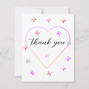 Pink Heart Butterfly girl baby shower Thank You Card