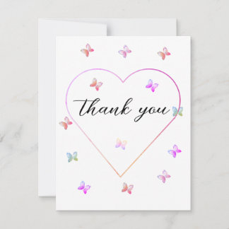 Pink Heart Butterfly girl baby shower  Thank You Card