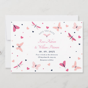 Pink heart butterfly wedding save the date