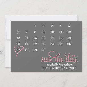 Pink Heart Calendar Wedding Save the Date