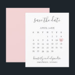 Pink Heart Calender Budget Wedding Save the Date<br><div class="desc">Modern budget save the date featuring a simple calendar in soft grey with the words, "Save the Date" and your names in an elegant handwriting font and a pastel pink heart surrounding your date, over a white background. DESIGN TIP: For a column that does not have a date in the...</div>