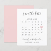 Pink Heart Calender Budget Wedding Save the Date