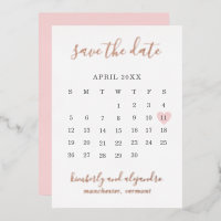 Pink Heart Calender Modern Wedding Save The Date