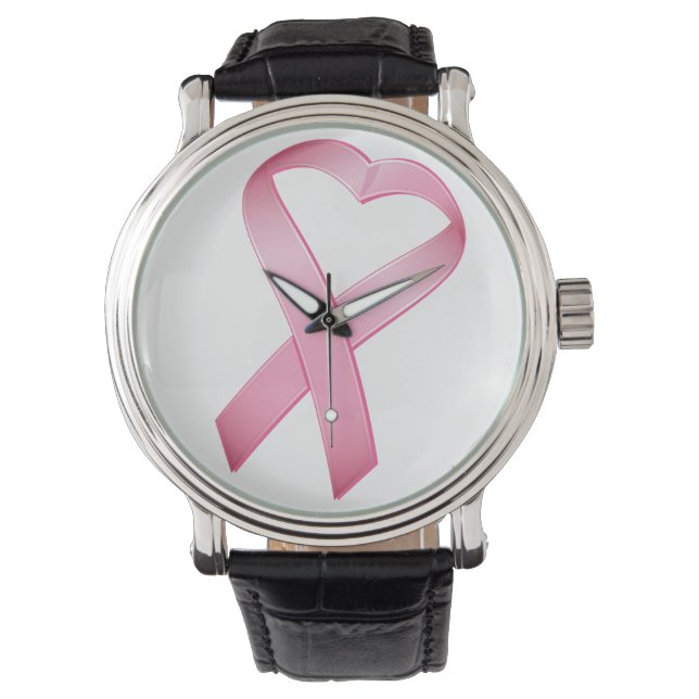 Pink Heart Cancer Ribbon Watch (Front)
