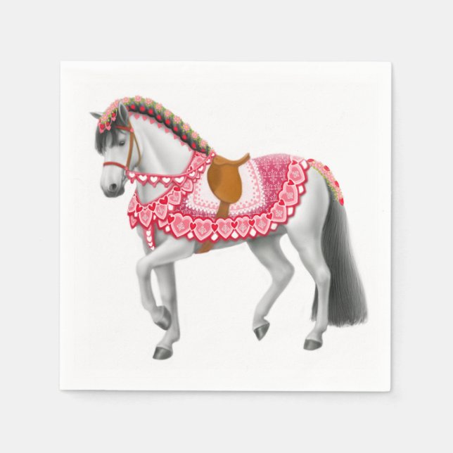 Pink Heart Carousel Horse Napkins (Front)