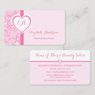 Pink Heart Certified Beautician Business Card