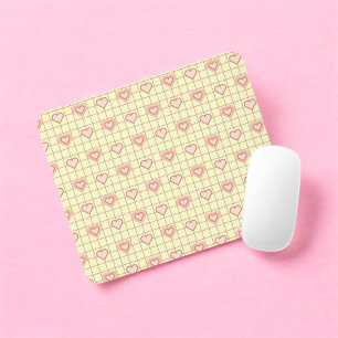 Pink Heart Chequered Pattern Valentine's Day Mouse Mat