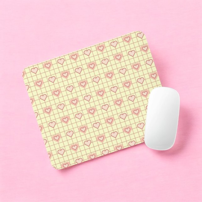 Pink Heart Chequered Pattern Valentine's Day Mouse Mat (Pink Heart Checkered Pattern Valentine's Day Mouse Pad)