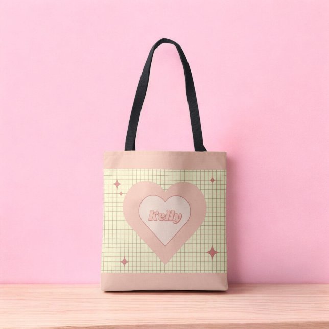 Pink Heart Chequered Pattern Valentine's Day Tote Bag (Pink Heart Checkered Pattern Valentine's Day Tote Bag)