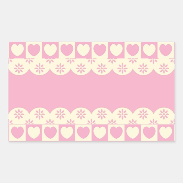 Pink Heart Chequered Rectangle Sticker (Front)