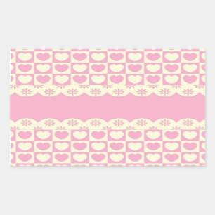 Pink Heart Chequered Rectangle Sticker