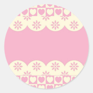 Pink Heart Chequered Round Sticker