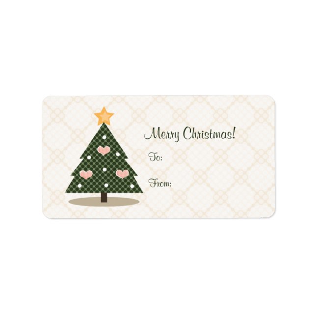 Pink Heart Christmas Tree Gift Label (Front)