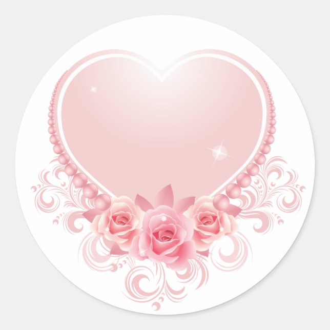Pink Heart Classic Round Sticker (Front)