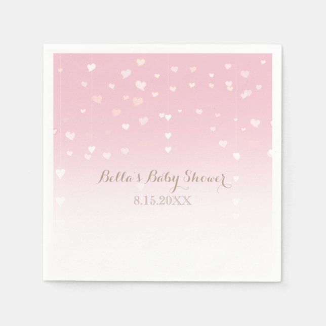 Pink Heart Confetti Baby Shower Napkin (Front)