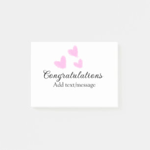 Pink heart congratulations graduation watercolor a post-it notes