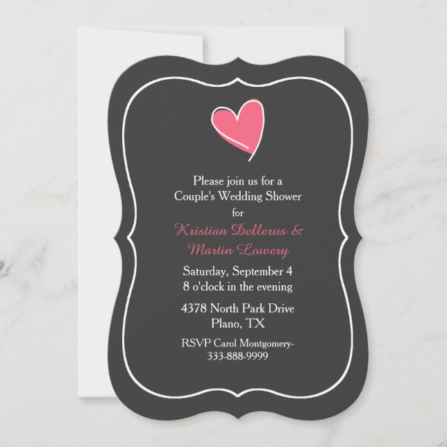 Pink Heart Couple's Wedding Shower Invitation (Front)