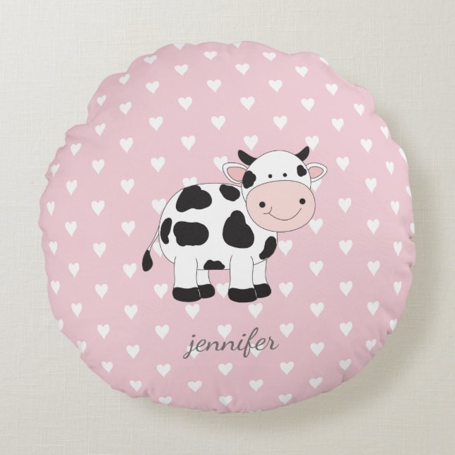 Pink heart cow pillow (Front)