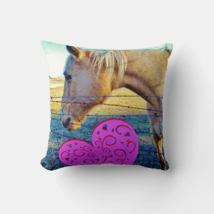 Pink Heart & Cream Horse Cushion