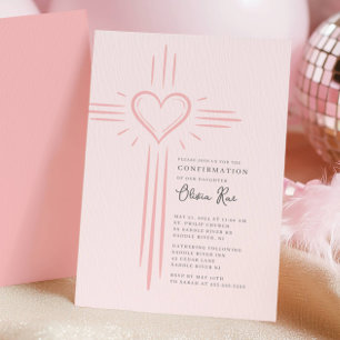 Pink Heart Cross Confirmation Invitation