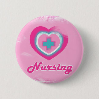 Pink Heart & Cross- Nursing 6 Cm Round Badge