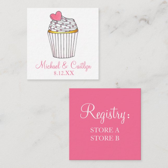 Pink Heart Cupcake Bridal Baby Shower Wedding Enclosure Card (Front/Back)