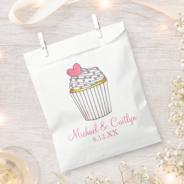Pink Heart Cupcake Bridal Baby Shower Wedding Favour Bags (Clipped)