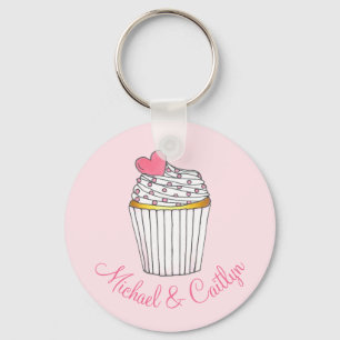 Pink Heart Cupcake Cake Keychain Wedding Favours