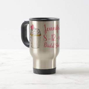 Pink Heart Cupcake Personalised Bridal Shower Cake Travel Mug