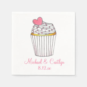 Pink Heart Cupcake Personalised Wedding Napkins