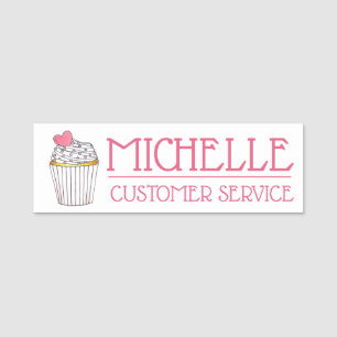 Pink Heart Cupcake Shop Cake Bakery Pastry Chef Name Tag