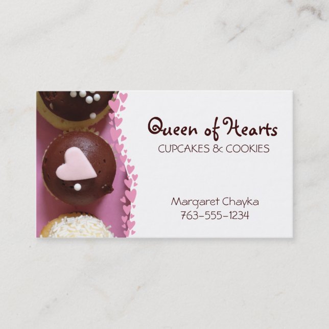 pink heart cupcake sprinkles cookies baking bakery business card (Front)