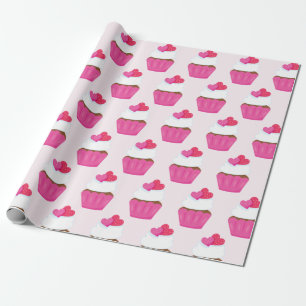 Pink Heart Cupcake Valentine's Day Gift Wrapping Paper