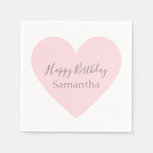 Pink Heart & Customised Grey Happy Birthday Party Napkin