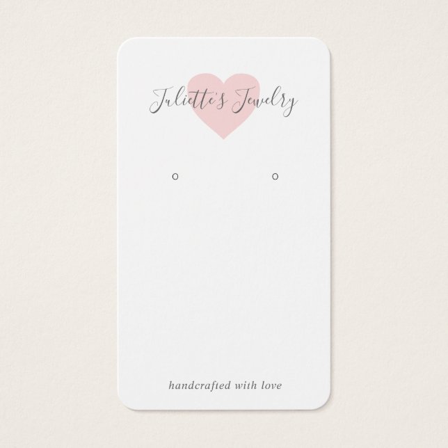 Pink Heart Cute Custom Earring Holder Card (Front)