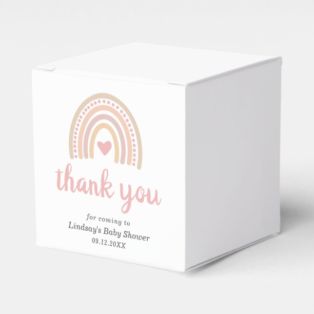 Pink Heart Cute Girl Boho Rainbow Baby Shower Favour Box (Front Side)