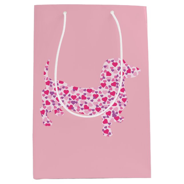 Pink Heart Dachshund Medium Gift Bag (Front)