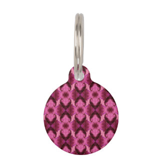 Pink Heart Damask Pet Tag