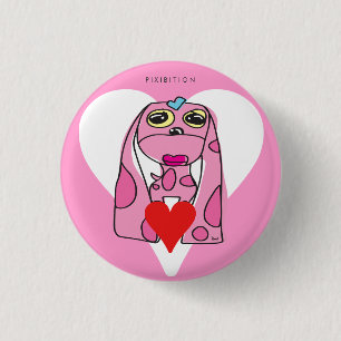 Pink Heart Dog Button
