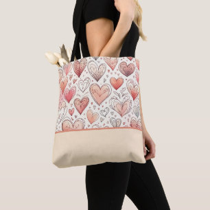 Pink Heart Doodles Valentine's Day Colour Block Tote Bag